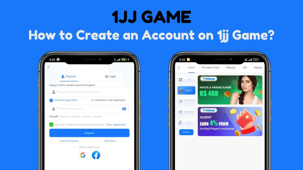 1JJ Game login and register page