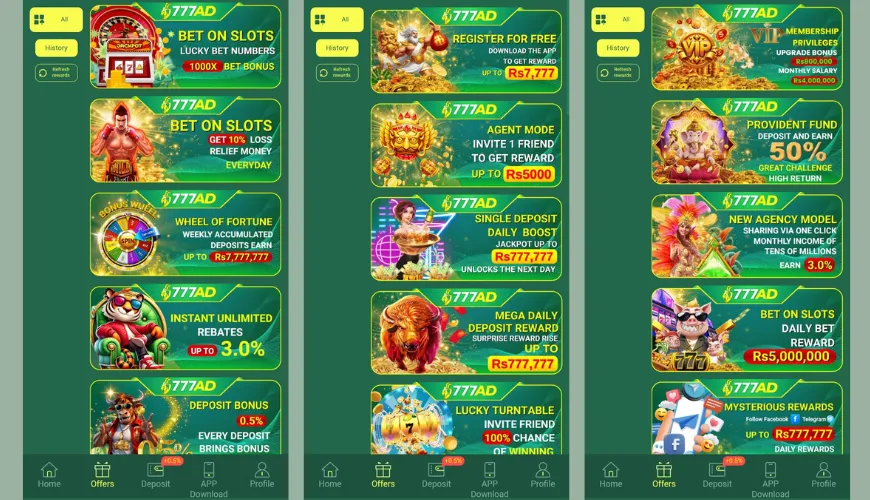 777AD Game bonus and rewards page