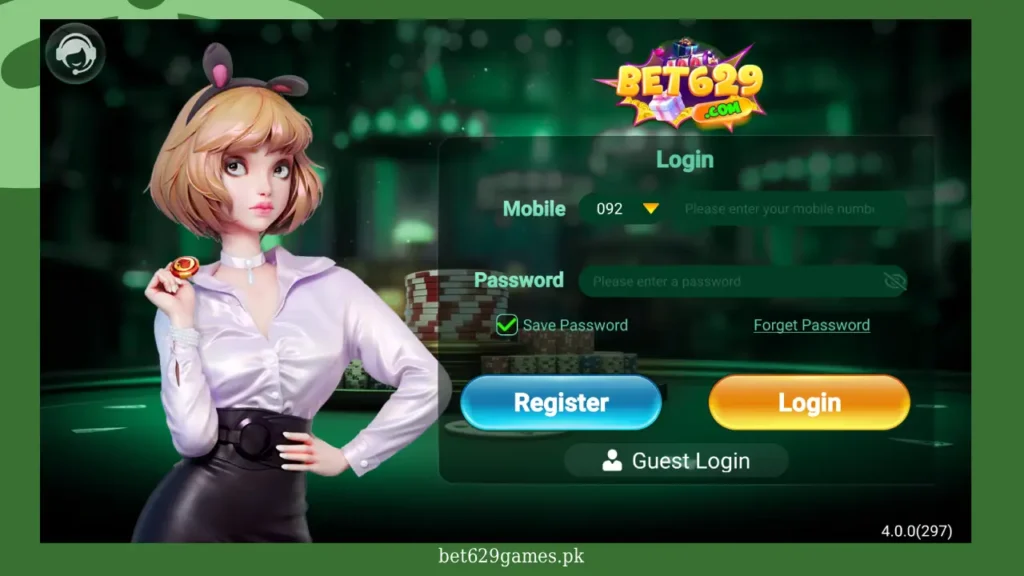 BET629 Game login page