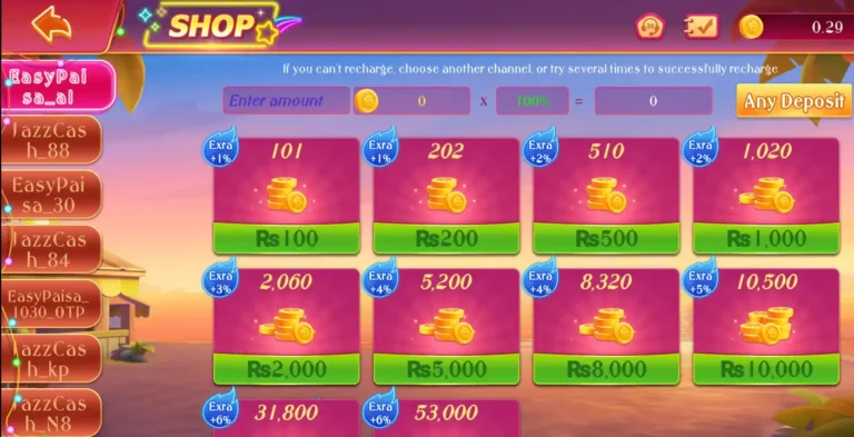 Game app dashboard of real money gaming interface of slots poker and fish shooting games in Pakistan.