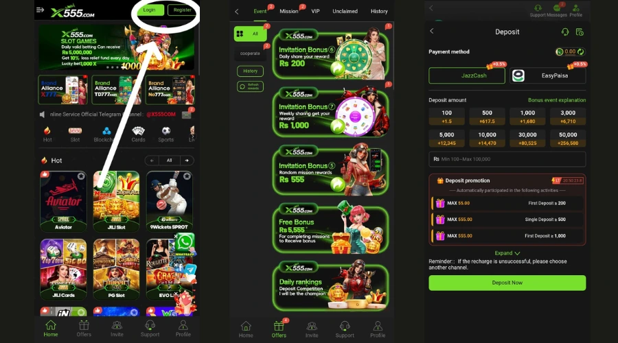 X555 Game screen mobile interface