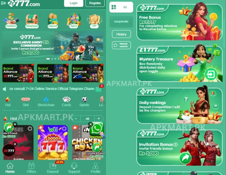 ZT777 Game bonus page
