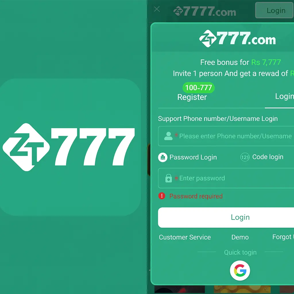 ZT777 Game login page