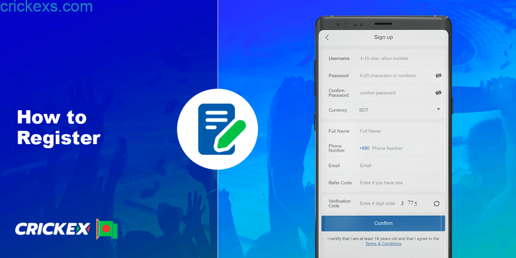 Crickex Game registration page