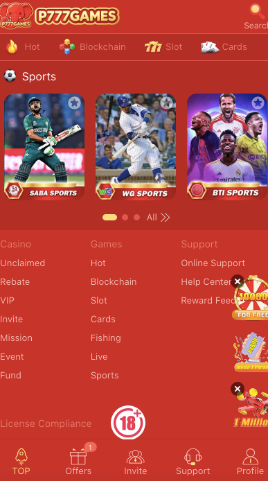 P777  gameplay screen with simple digital activities