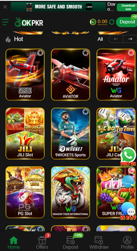 OKPKR Game APK Download Interface Page