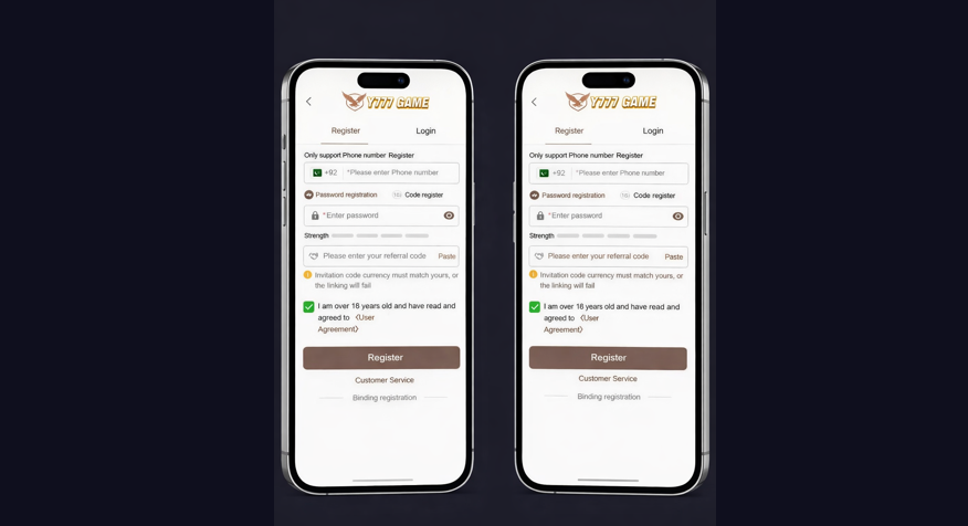 Y777 Game APK Download Login page