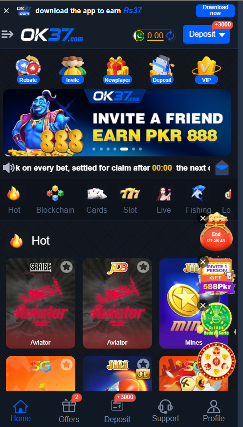 OK37 Game APK Latest Interface Page